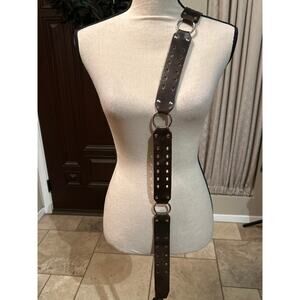 Thick Brown Leather and Silver Ring Belt